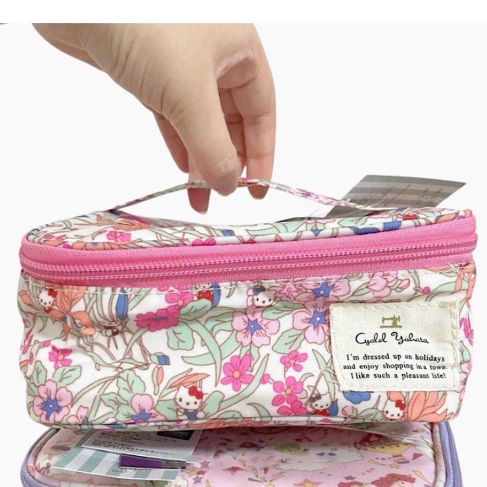 Sanrio Floral Hello Kitty Cosmetic Case in Pink, White, Purple - Picture 3 of 3